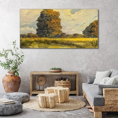 Foto auf leinwand Goldene Bäume in einer Sommerlandschaft