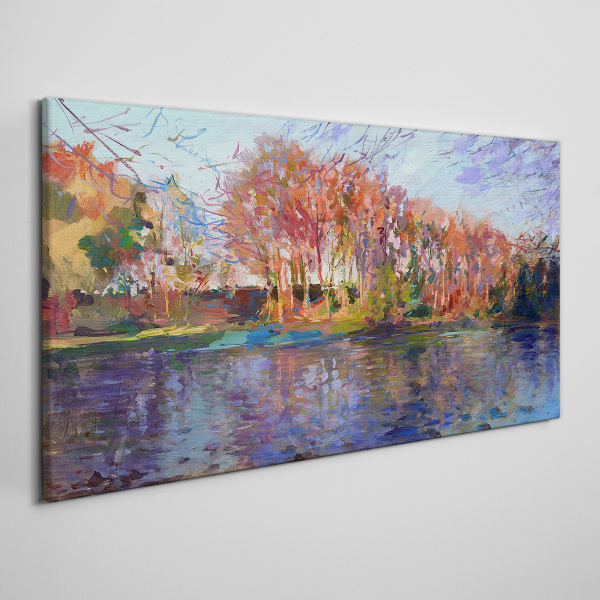 Leinwandbild Herbstpanorama über den Fluss