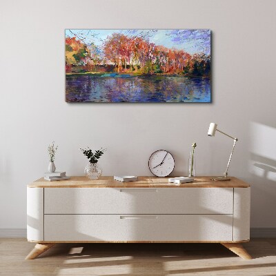 Leinwandbild Herbstpanorama über den Fluss