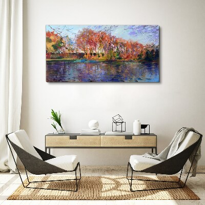 Leinwandbild Herbstpanorama über den Fluss