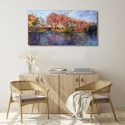 Leinwandbild Herbstpanorama über den Fluss