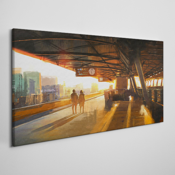 Bild auf leinwand Goldene Stunden am Bahnhof