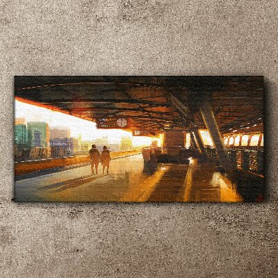 Bild auf leinwand Goldene Stunden am Bahnhof