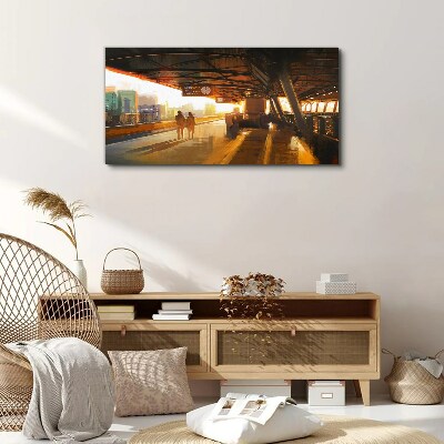 Bild auf leinwand Goldene Stunden am Bahnhof