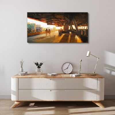 Bild auf leinwand Goldene Stunden am Bahnhof