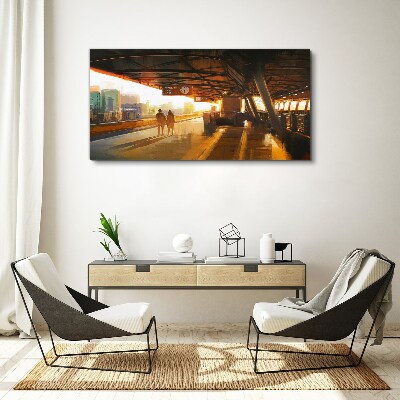 Bild auf leinwand Goldene Stunden am Bahnhof