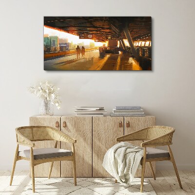 Bild auf leinwand Goldene Stunden am Bahnhof