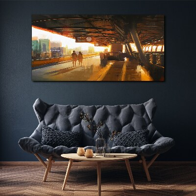 Bild auf leinwand Goldene Stunden am Bahnhof