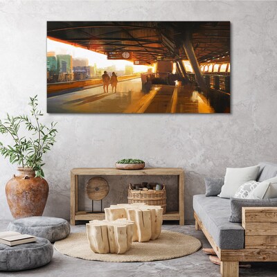 Bild auf leinwand Goldene Stunden am Bahnhof
