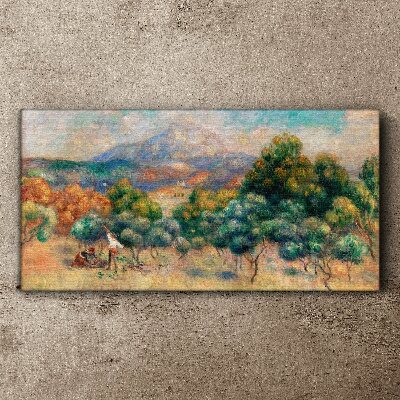 Foto auf leinwand Landschaft mit Bäumen und einem Häuschen