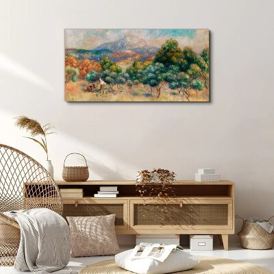 Foto auf leinwand Landschaft mit Bäumen und einem Häuschen