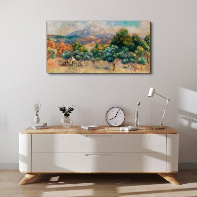 Foto auf leinwand Landschaft mit Bäumen und einem Häuschen