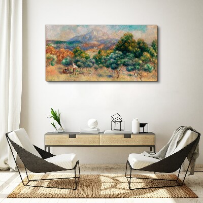Foto auf leinwand Landschaft mit Bäumen und einem Häuschen