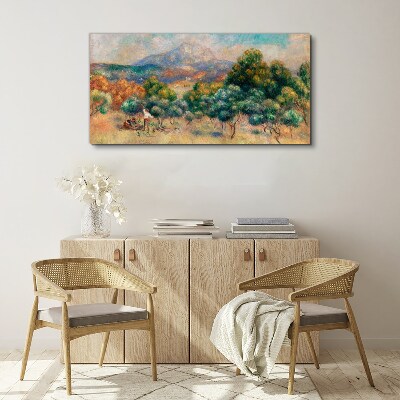 Foto auf leinwand Landschaft mit Bäumen und einem Häuschen