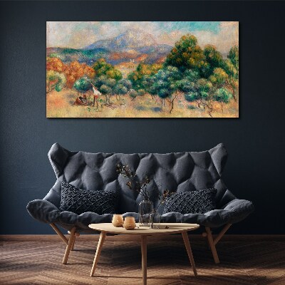 Foto auf leinwand Landschaft mit Bäumen und einem Häuschen