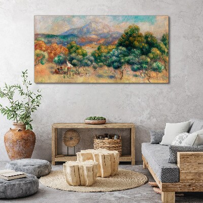 Foto auf leinwand Landschaft mit Bäumen und einem Häuschen