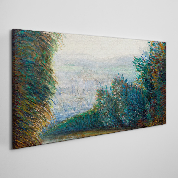 Wandbild Grüne Landschaft mit Nebel