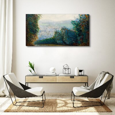 Wandbild Grüne Landschaft mit Nebel
