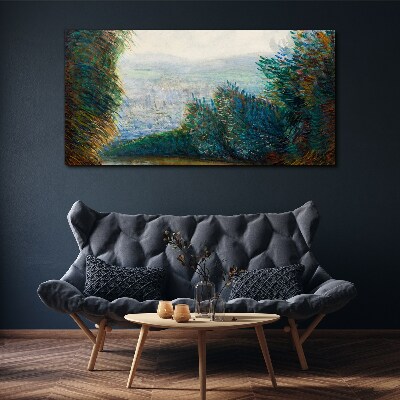 Wandbild Grüne Landschaft mit Nebel