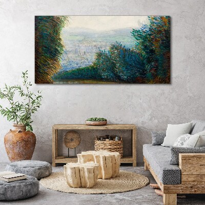 Wandbild Grüne Landschaft mit Nebel