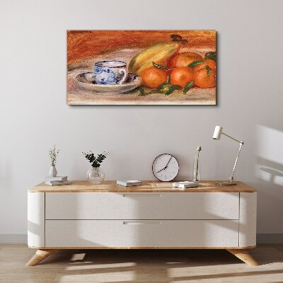 Foto auf leinwand Obsttisch mit einer Tasse