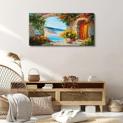 Foto auf leinwand Küstenlandschaft mit Blumen