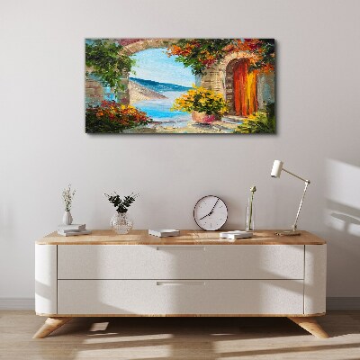 Foto auf leinwand Küstenlandschaft mit Blumen