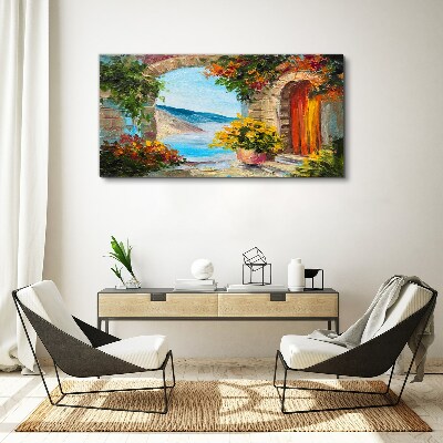 Foto auf leinwand Küstenlandschaft mit Blumen