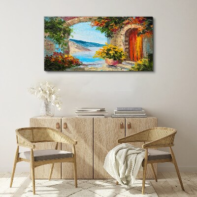 Foto auf leinwand Küstenlandschaft mit Blumen