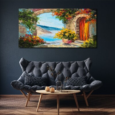 Foto auf leinwand Küstenlandschaft mit Blumen