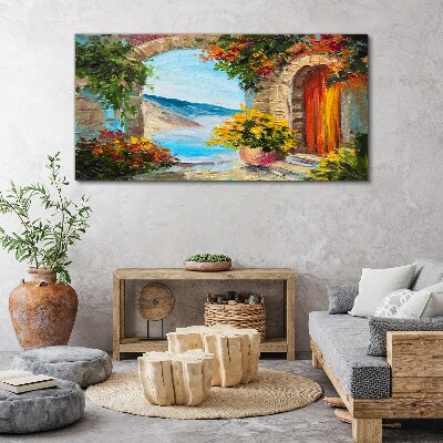 Foto auf leinwand Küstenlandschaft mit Blumen