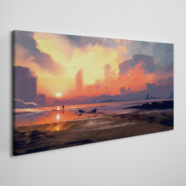Foto auf leinwand Sonnenuntergang über dem Stadthorizont