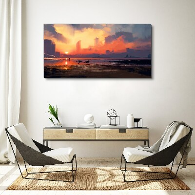 Foto auf leinwand Sonnenuntergang über dem Stadthorizont
