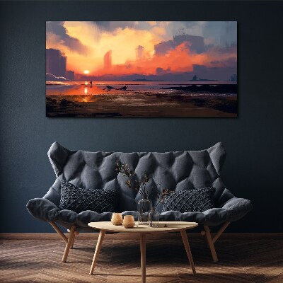 Foto auf leinwand Sonnenuntergang über dem Stadthorizont
