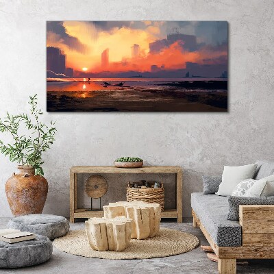 Foto auf leinwand Sonnenuntergang über dem Stadthorizont