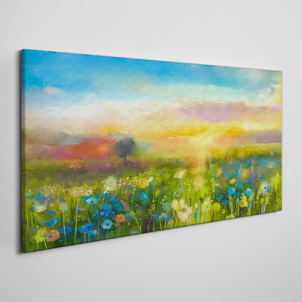 Foto auf leinwand Blumenlandschaft am Morgen