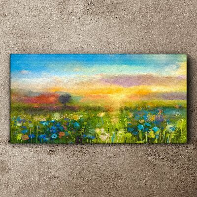 Foto auf leinwand Blumenlandschaft am Morgen