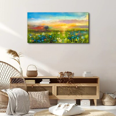 Foto auf leinwand Blumenlandschaft am Morgen