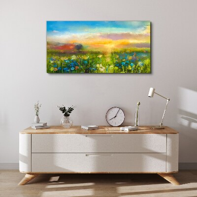 Foto auf leinwand Blumenlandschaft am Morgen