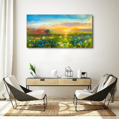 Foto auf leinwand Blumenlandschaft am Morgen