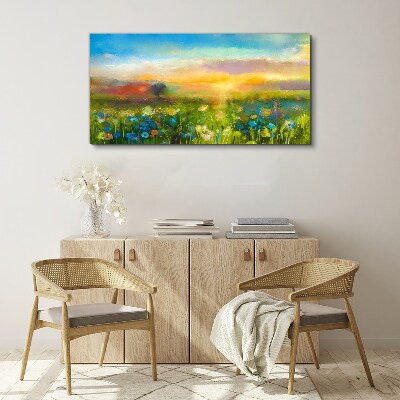Foto auf leinwand Blumenlandschaft am Morgen