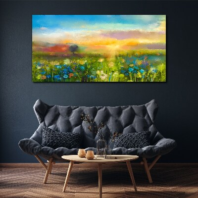 Foto auf leinwand Blumenlandschaft am Morgen