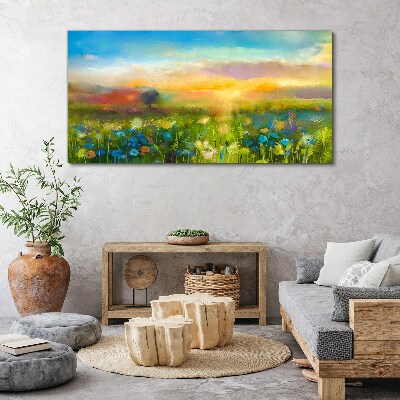 Foto auf leinwand Blumenlandschaft am Morgen