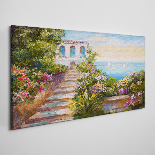 Foto auf leinwand Ein Spaziergang zwischen Blumen am Meer