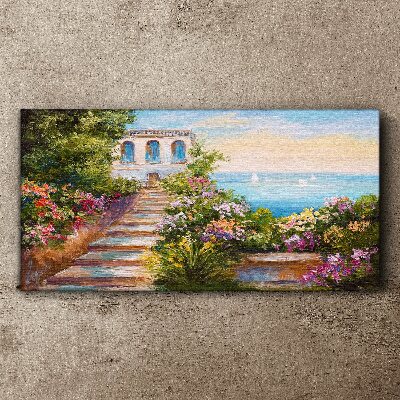 Foto auf leinwand Ein Spaziergang zwischen Blumen am Meer