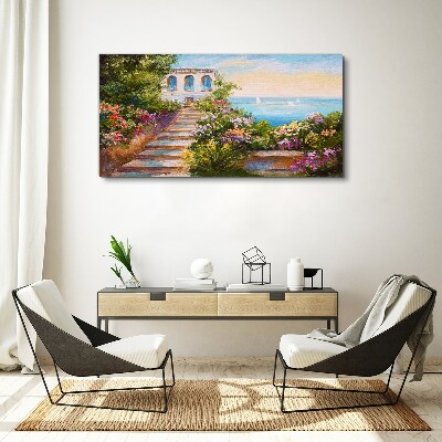Foto auf leinwand Ein Spaziergang zwischen Blumen am Meer