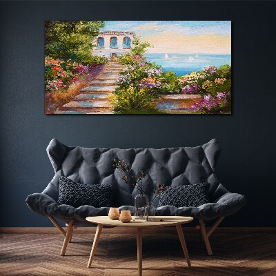 Foto auf leinwand Ein Spaziergang zwischen Blumen am Meer