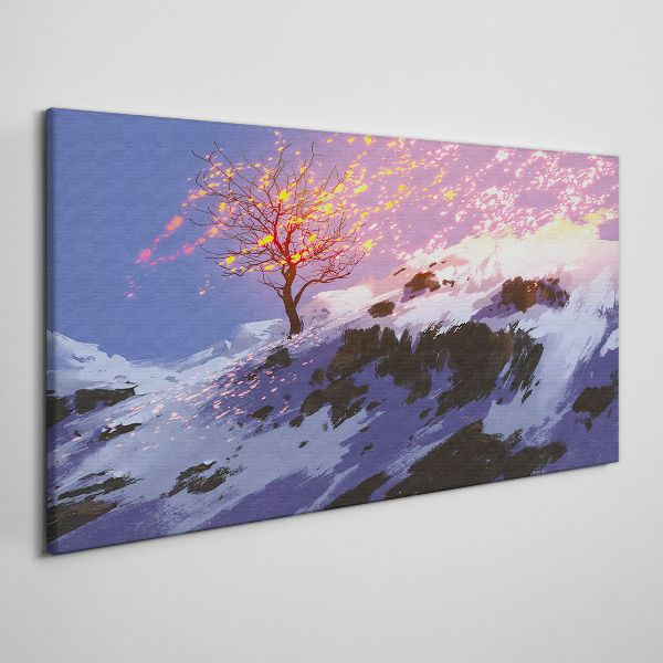 Foto auf leinwand Winterlandschaft mit brennendem Baum