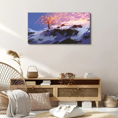 Foto auf leinwand Winterlandschaft mit brennendem Baum