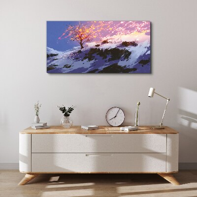 Foto auf leinwand Winterlandschaft mit brennendem Baum